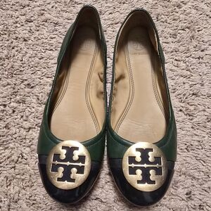 Tory Burch Green and Black Flats
